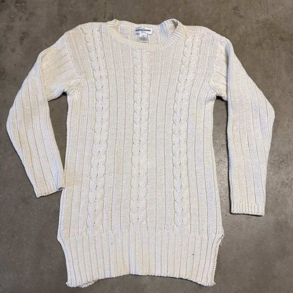 VTG Casual Corner Tunic Chunky Knit Sweater Womens M Fisherman Preppy Academia